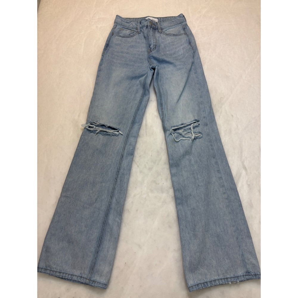 Vervet Los Angeles Womens Light Wash Distressed Wide Leg Jeans V2473 Size 24 - Picture 3 of 14